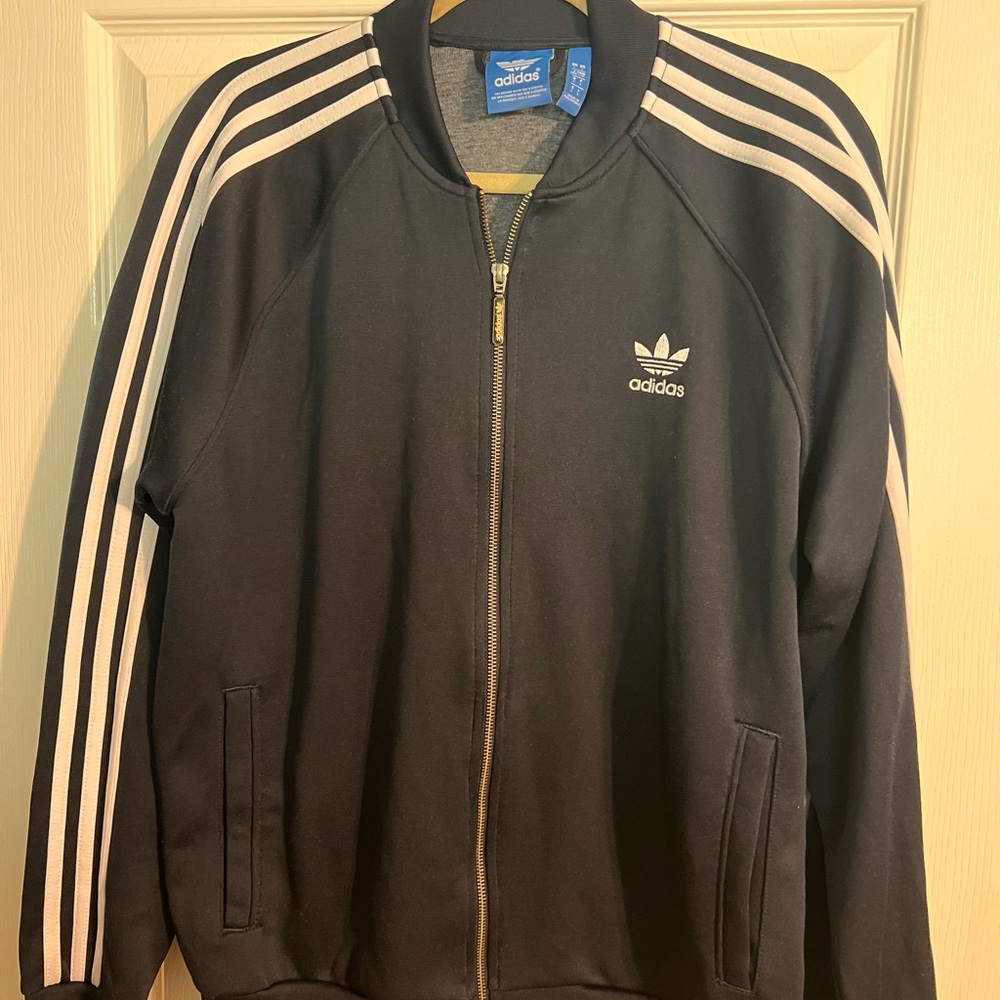 adidas Navy Performance Jacket with White Stripes